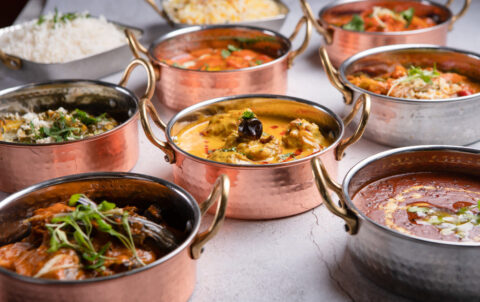 Selection of Indian food at Mumbai Maska Indian Restaurant at Lion Quays Resort in Oswestry, Shropshire